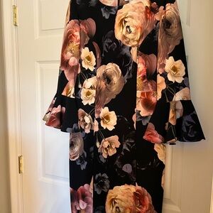 Joseph Ribkoff Orange Red Sheath Dress Bell Sleeves